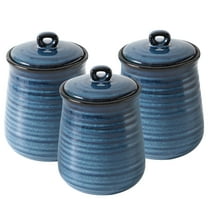 Tikooere Ceramic Food Storage Jars,25 Oz Porcelain Kitchen Canisters with Airtight Lids Set of 3,Flour Containers for Countertop,Farmhouse Decor Serving Ground Coffee,Tea,Sugar,Pasta and Rice,Blue