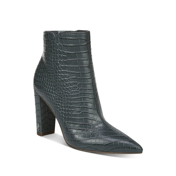 SAM EDELMAN Womens Aqua Reptile Embossed Logo Hardware Padded Raelle Pointed Toe Block Heel Zip-Up Leather Booties 6.5 M