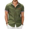 thumbnail image 2 of Men's Casual Short Sleeve Button Down Dress Shirt Denim Work Shirts, 2 of 5