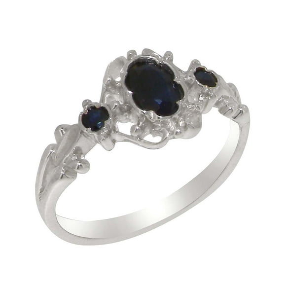 LBG British Made 925 Sterling Silver Natural Sapphire Womens Anniversary Ring - 33 size options - Size 10