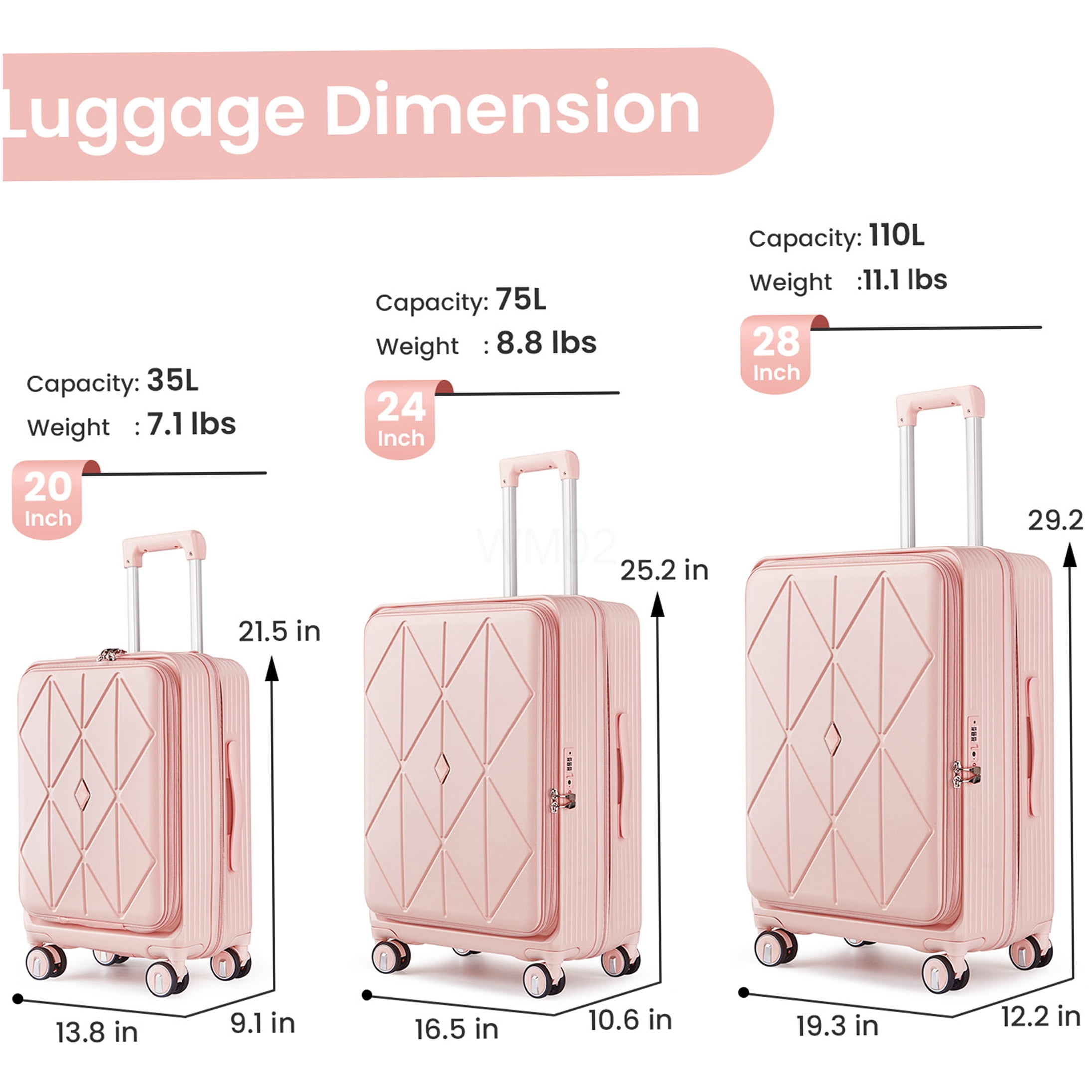 Pink 3-Piece Hard Shell Luggage Set with TSA Lock, Expandable Carry On Suitcase with Front Pocket & Spinner Wheels