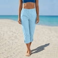 thumbnail image 3 of Carpis for Women Elastic Waist Split Hem Relaxed Fits Cropped Pants Straight Leg Casual Versatile Trousers with Side Pockets, 3 of 8