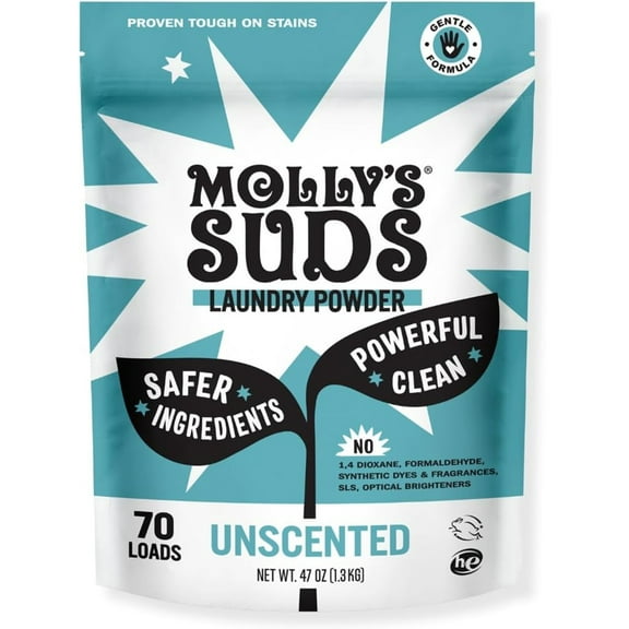 Molly's Suds Laundry Detergent Pods, Natural Detergent for Sensitive Skin, Ultra Concentrated and Stain Fighting, Unscented - 60 Count