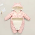 thumbnail image 4 of WRKEKC Infant Puffer Romper Bear Print Hooded Zipper Front Windproof Thickened Warm Snug Fitting Fall Winter Jumpsuit for Boys and Girls 0-18 Months, 4 of 4