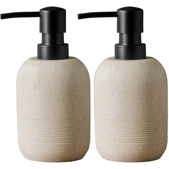 2pcs/Set Beige Hand Soap Dispenser Sets,Resin Liquid for Bathroom Countertop,Bathroom Lotion Dispensers-10.6oz.