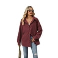 thumbnail image 2 of Corduroy Button Down Shirts for Women Dressy Casual Long Sleeve Loose Fit Shacket with Pocket Claret L, 2 of 9