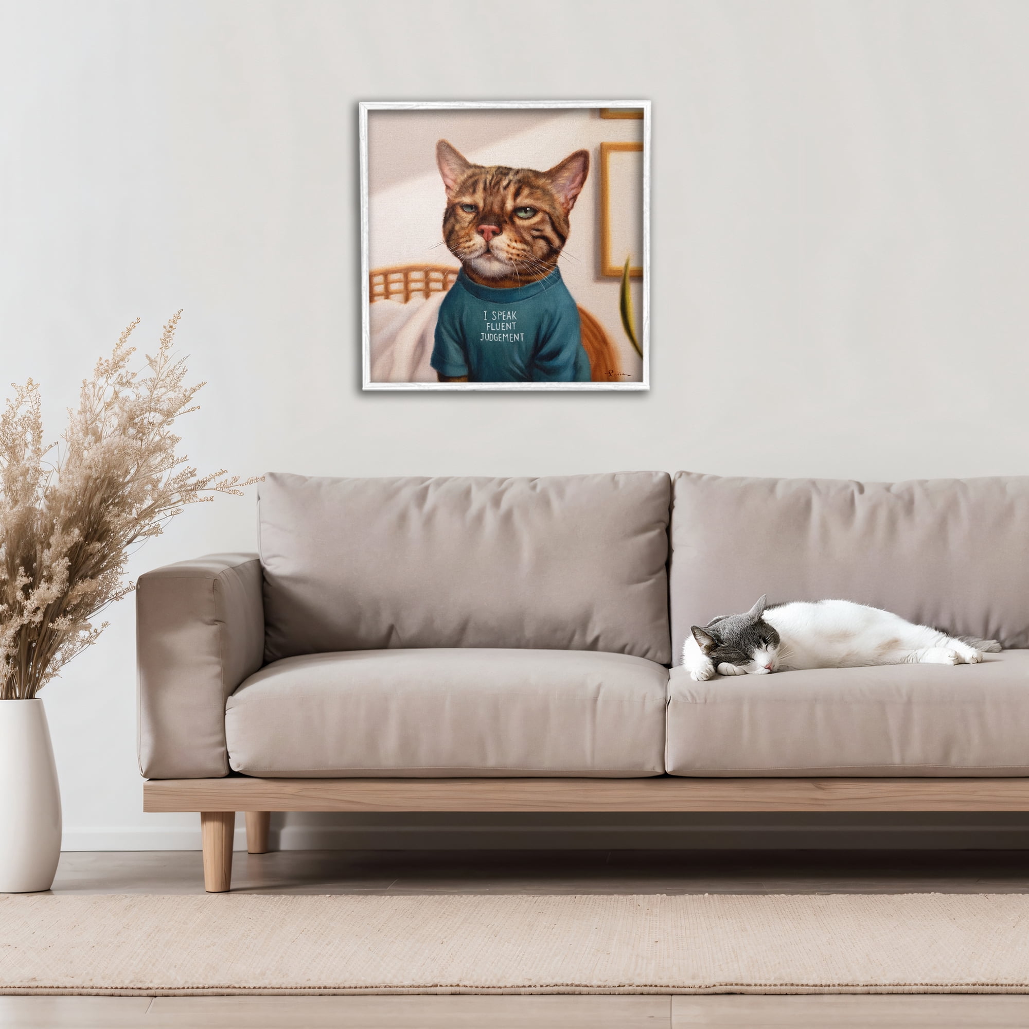 Stupell Industries Cattitude Speak Fluent Judgement White Framed Giclee Art, design by Lucia Heffernan