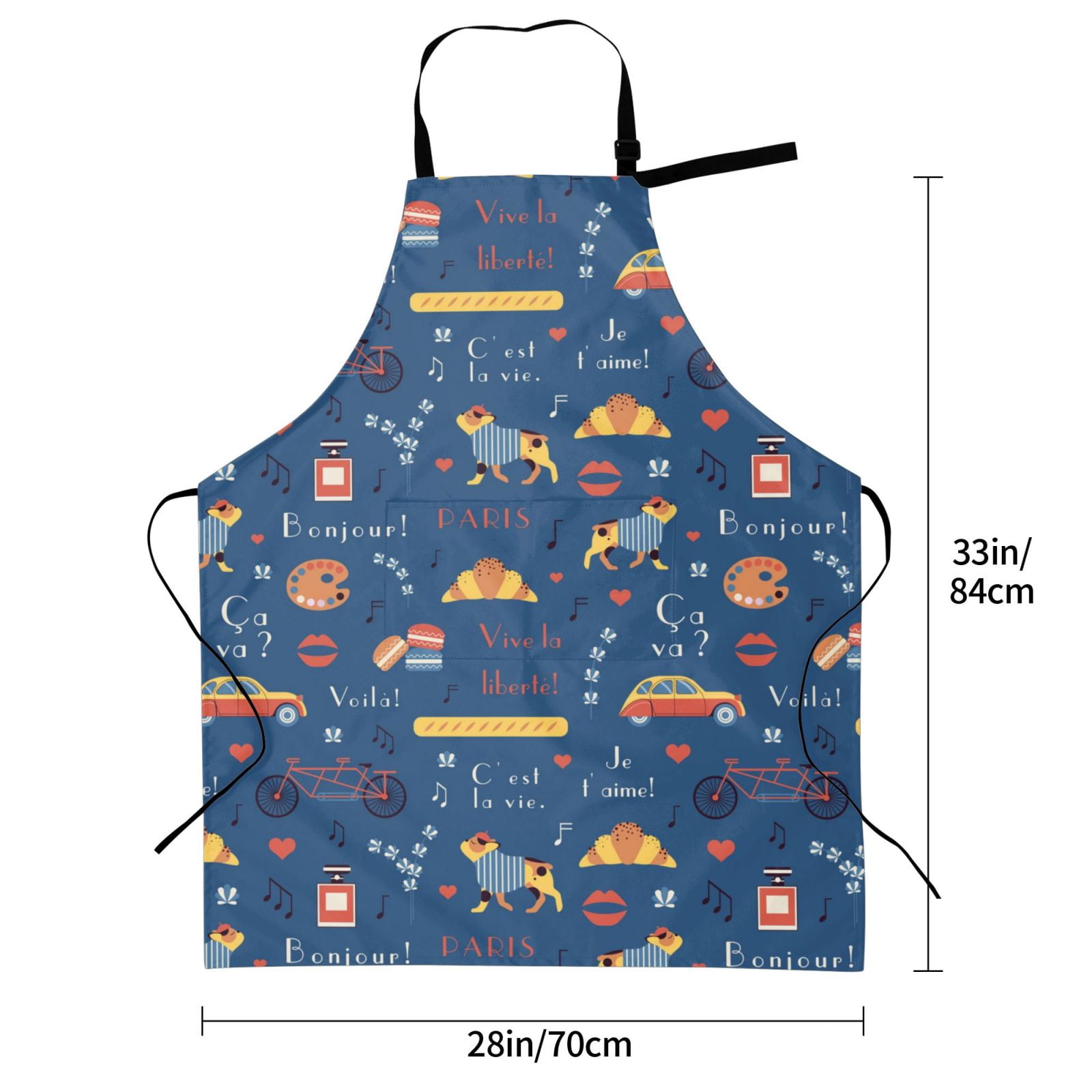 Kdxio French Bulldog Dog In Beret Apron with Pockets Adjustable Kitchen Aprons for Men Women Waterproof Aprons for Cooking,Drawing,Crafting, Baking Household Cleaning