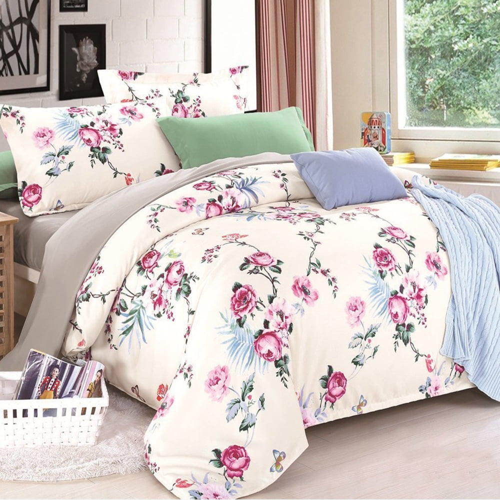 Retro Botanical Blossom Butterfly Quilt Doona Cover Set SINGLE DOUBLE QUEEN KING 