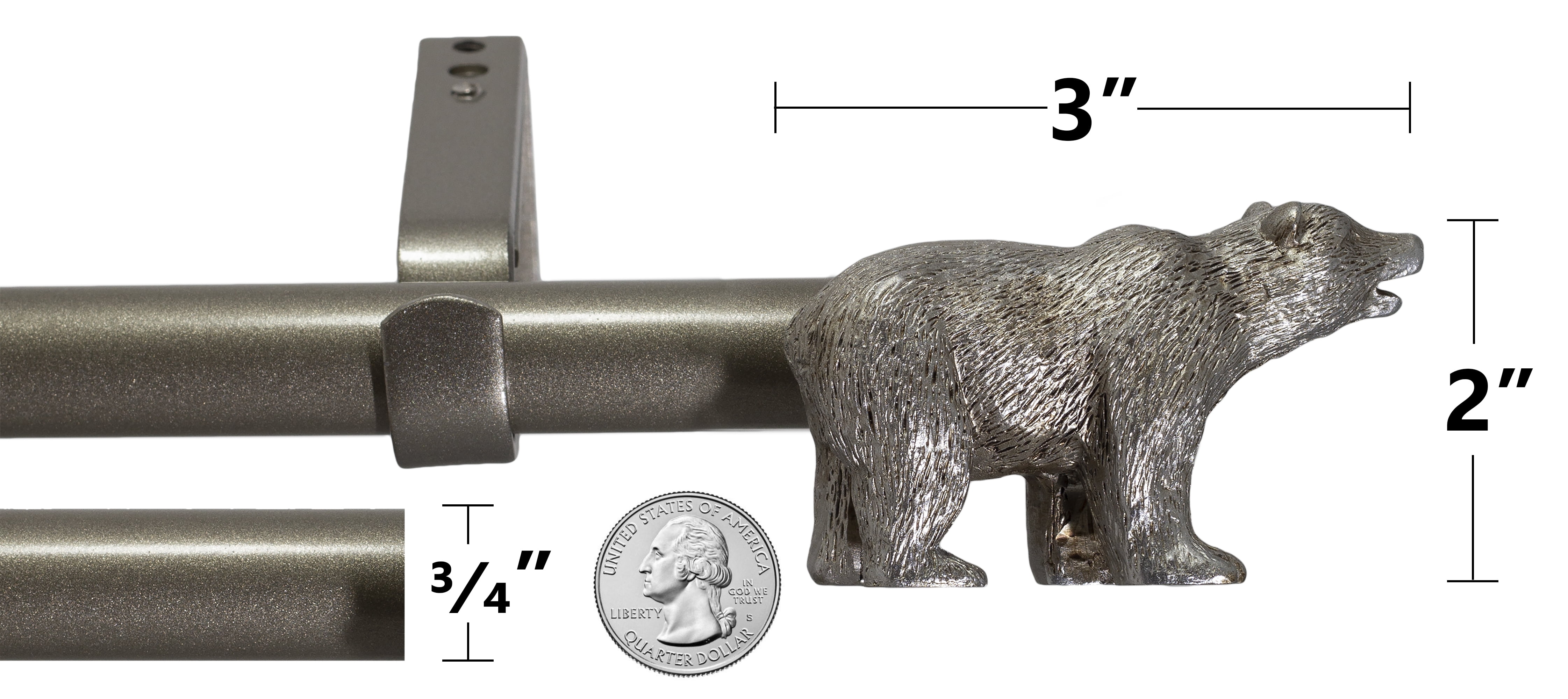 Urbanest Farmhouse Bear 3/4" Adjustable Curtain Rod – Heavy-Duty Telescoping Drapery Rod with Decorative Bear Finials – Extendable Window Rod for Curtains & Drapes, 84"–120″, Antique Silver/Pewter