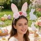 thumbnail image 1 of Diadema con orejas de conejo y tocado de flores para fiesta infantil, accesorio para el cabello de Pascua, diadema de plástico, 1 of 6