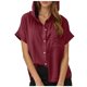 thumbnail image 1 of Camisa corta con solapa y botones para mujer, manga corta, color liso, top informal de playa con bolsillo, ligera y transpirable, 1 of 6