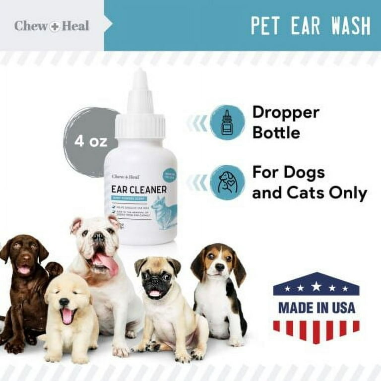 Cat and Dog Ear Cleaner, 4 oz Dropper - Pet Ear Wash to Dissolve Ear Wax  and Remove Debris 