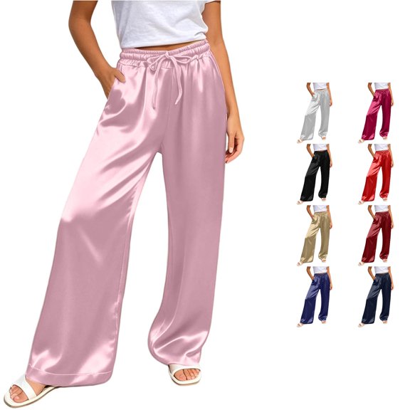 Gunia Wide Leg Pants Women Casual Pants Elastic Waist Loose Fit Trousers Soft Flowy Straight Leg Pants Summer Flowy Pants