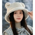 thumbnail image 2 of Winter Faux Fur Bucket Hat Cute Bear Ears Furry Bucket Hat Fashion Warm Wide Brim Plush Fisherman Cap for Women Girls, 2 of 5
