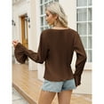 thumbnail image 4 of Women's Deep V Neck Button Front Split Slit Short Bell Sleeve Elegant Blouse Y2k Tops Shirt, 4 of 5