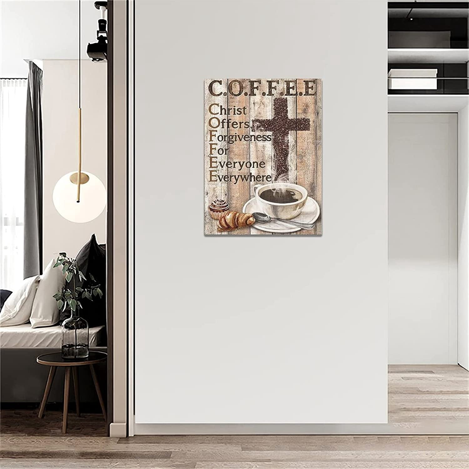 Christian Coffee Wall Art Coffee Bean Cross Pictures Wall Decor Rustic Kitchen Christ Coffee Painting Canvas Prints Inspirational Framed Modern Artwork Home Kitchen Dining Room Cafe Decor 12"x16"