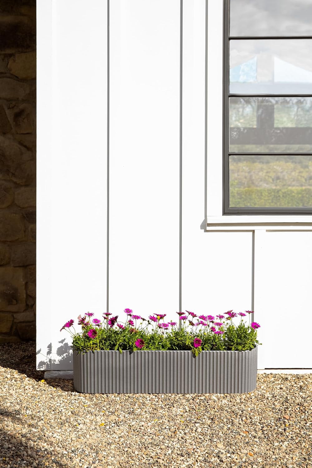 FeGeMax  Demi Series Window Box Planter - Long Planter Box for Windowsill/Balcony | Durable Plastic-Stone Composite Material | Modern Décor for Flowers/Herbs