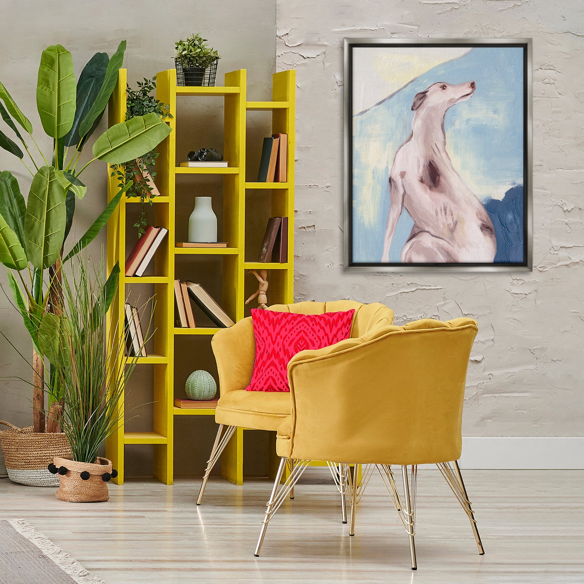 Stupell Industries Greyhound Abstract Painting Animals & Insects Painting Gray Floater Framed Canvas Art Print Wall Art, 25 x 31