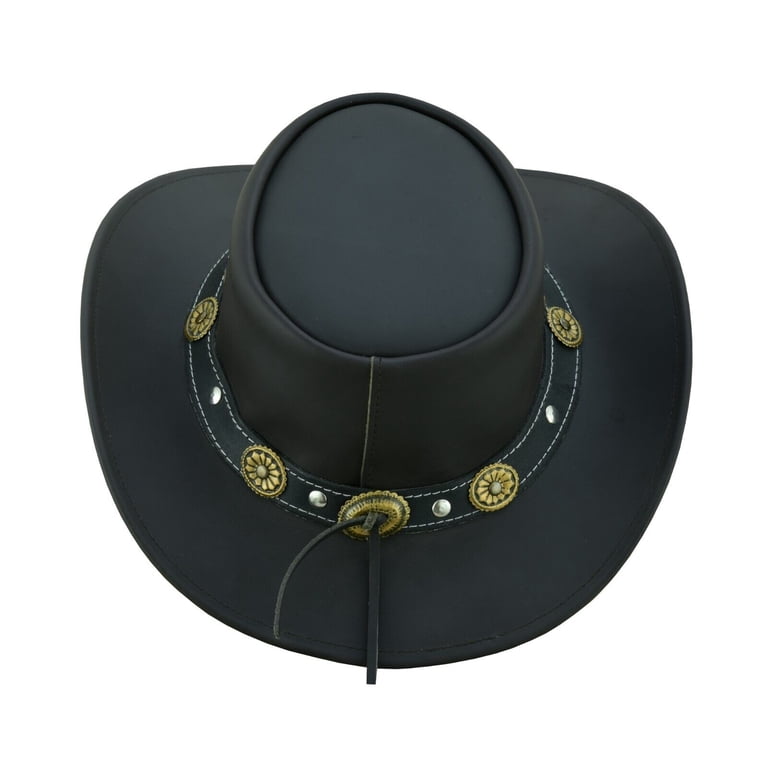 Chapeau Cowboy Cuir Noir - Qualité Haute - Western Outback - Festival Rodéo