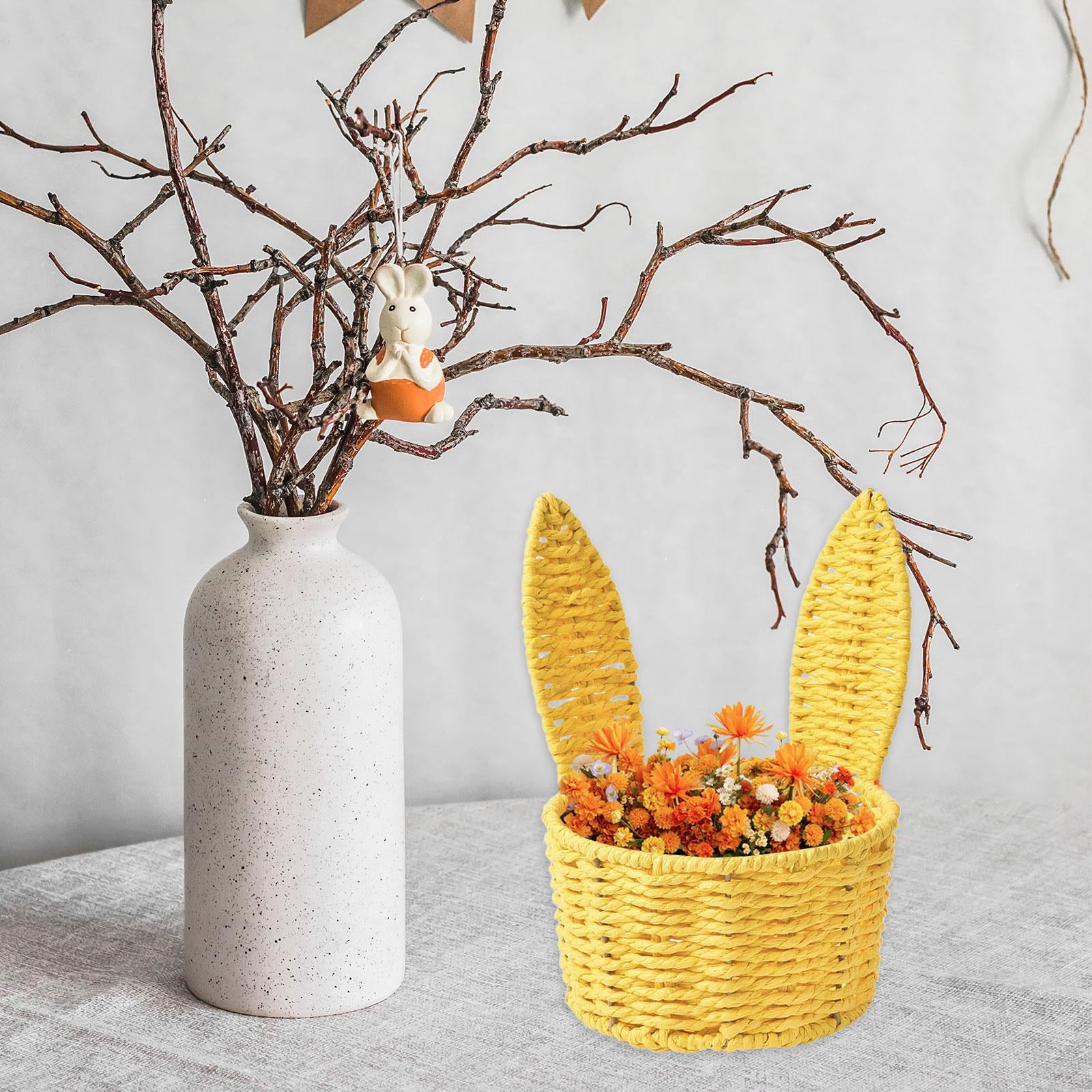 kowaku Easter Woven Bunny Ear Basket Storage Basket Candy Storage Creative Decorative Paper Rope Design Container Multipurpose Organizer Bunny Ear suitable for home decoration festive Yellow