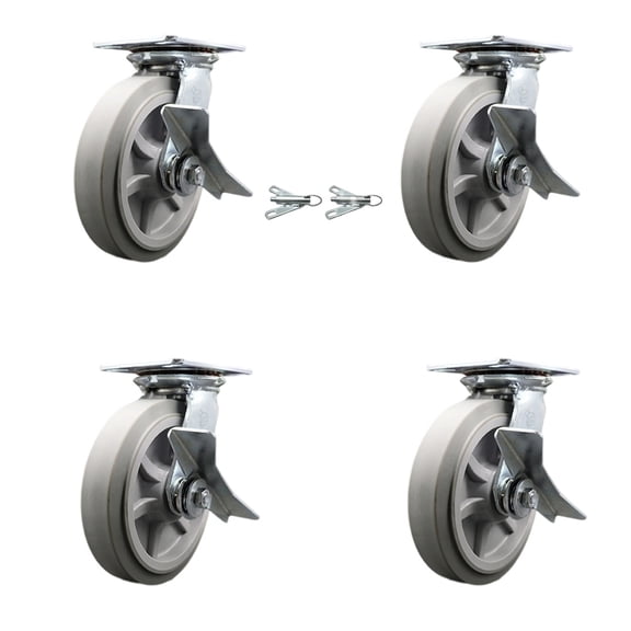 8 Inch Thermoplastic Caster Set with Ball Bearing 4 Brake and 2 Swivel Lock SCC