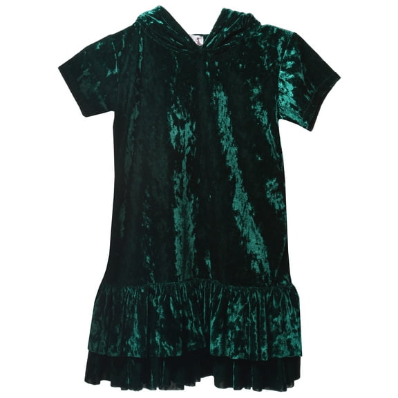 Toddler Girls Velvet Hoodie Ruffle Back to School Party Flower Girl Dress Green Size 2 (K43D2)
