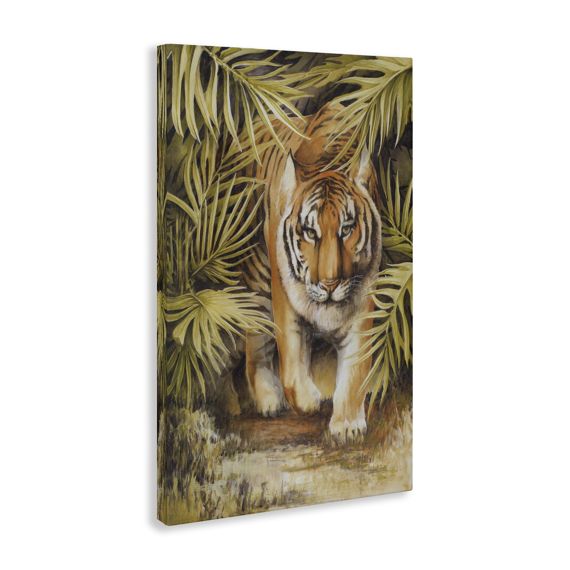 Stupell Industries Tiger Prowling Through Leaves Animals & Insects Painting Gallery Wrapped Canvas Art Print Wall Art, 30 x 45