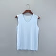 thumbnail image 4 of Men Tank Top Summer Ice Silk Traceless Thin Breathable solid Color V-Neck Sleeveless Top Casual Workout Shirts Light Blue 4XL, 4 of 5