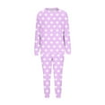 thumbnail image 4 of ZQUUVOU Women's Heart Print Suit Round Neck Plush Lined Thermal 2 Piece Set Elastic Waist Pocket Long Sleeve Pants Purple A, 4 of 5