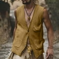 thumbnail image 2 of VBTAPA Men's Suit Vest Summer Linen Shirt Deep V Neck Waistcoat for Party and Beach Yellow XXL, 2 of 7