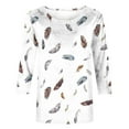 thumbnail image 4 of LYEAA 2025 Summer Escape 3/4 Sleeve Tops Women Tropical Print Round Neck Loose Fit Resort Wear Beach Vacation Casual Cotton Shirt Multicolor M, 4 of 5