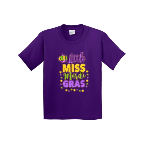 Inktastic Little Miss Mardi Gras with Crown and Dots Youth T-Shirt