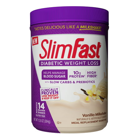 SlimFast Diabetic Meal Replacement Shake Mix, Vanilla Milkshake, 12.8 oz (14