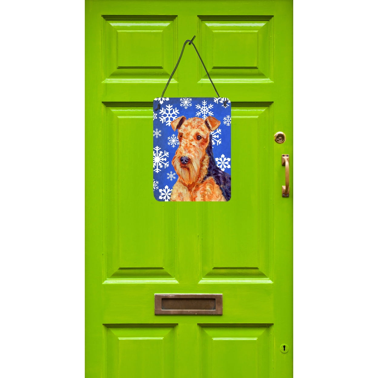 Carolines Treasures LH9291DS1216 Airedale Winter Snowflakes Holiday Wall or Door Hanging Prints 12WX16H multicolor