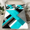 thumbnail image 2 of Manfei Cyan Square Geometric Twin Sheet Sets, Modern Abstract Ombre Twin Fitted Sheet, Teen Kid Adult Flat Sheet, Lightweight Room Decor, 3-Piece, 2 of 7