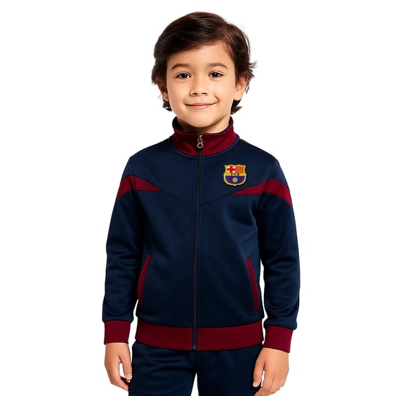 Icon Sports Soccer Track Jacket – Official Boy's World Football Club Team Casual Full Zip Up Active Youth Training Top (Fc Barcelona Bar A_Navy, X-Large)