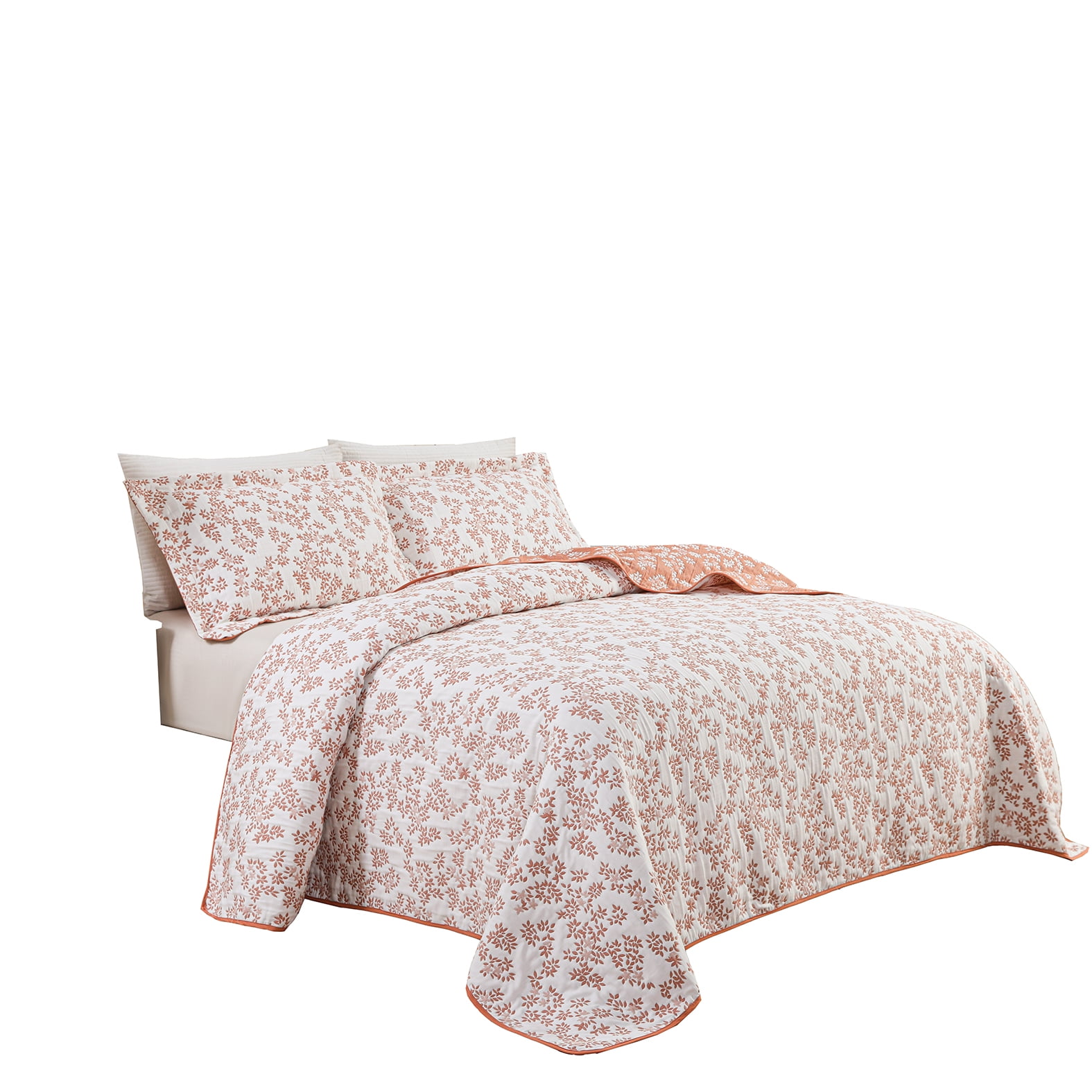 Marina Decoration Jacquard Embroidered Stitching Coverlet Bedspread Ultra Soft Bedding Summer Reversible Quilt Set with Quilted Shams, Pink Floral