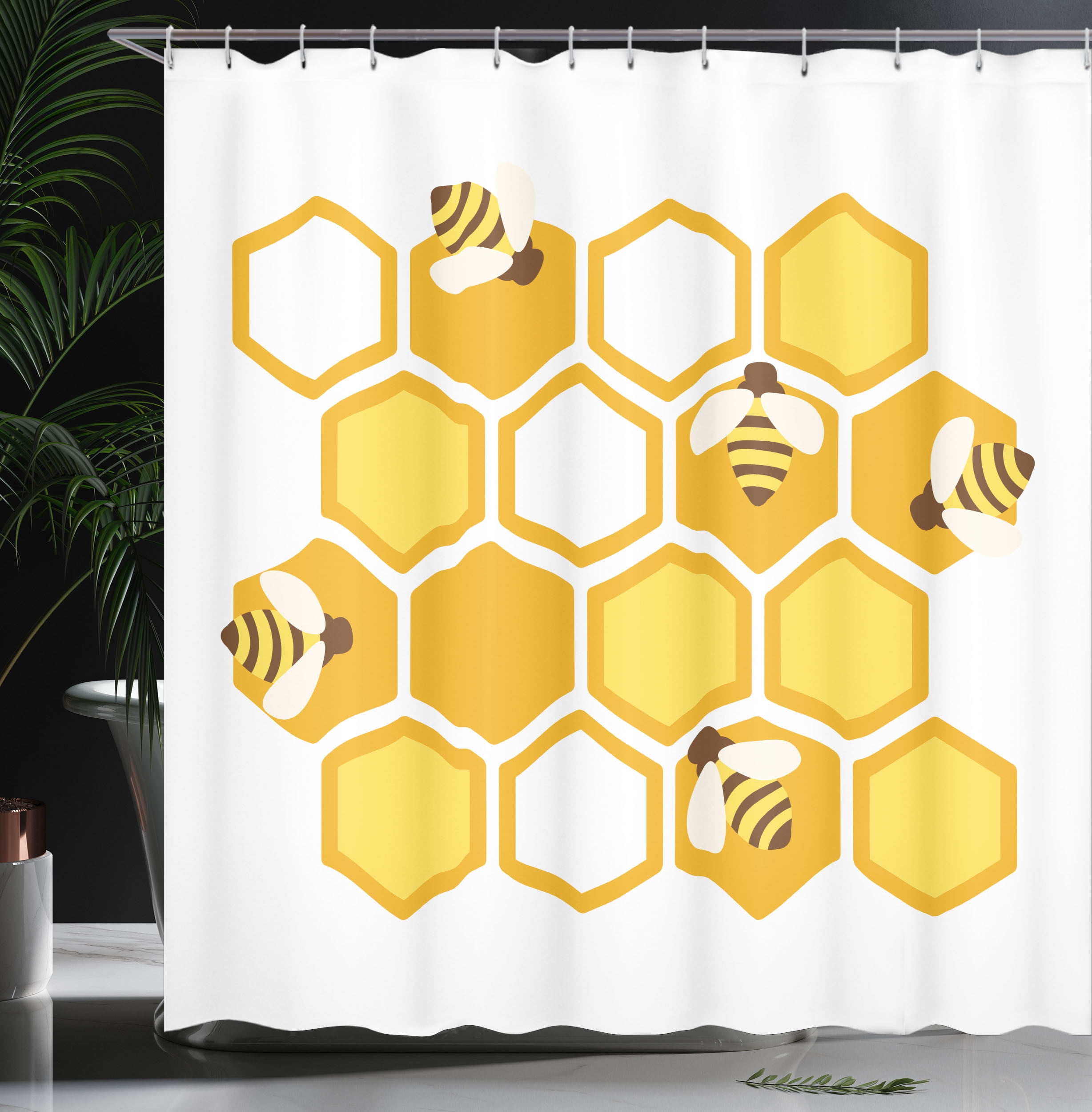 Bee and Honeycomb Bathroom Shower Curtain for Modern Bathroom