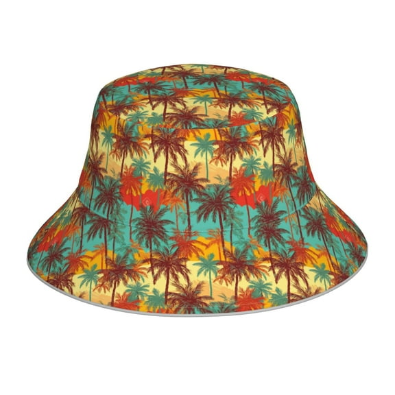 Balery Colorful Hawaii Palms Sun Hats for Men Women Bucket Hat UPF 50  Buckey Hat Boonie Hat Foldable UV Protection Hiking Beach Fishing Summer