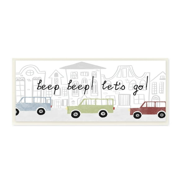 Stupell Industries Beep Let's Go Traffic Town Cityscape Cartoon Cars Graphic Art Unframed Art Print Wall Art, Design by Daphne Polselli