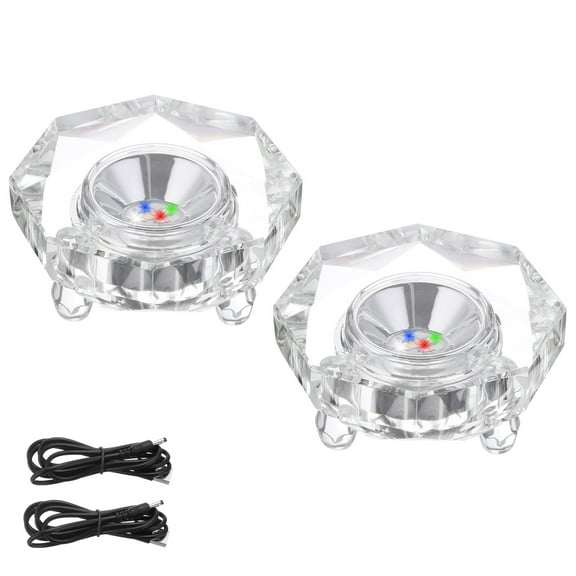 Uxcell Crystal LED Light Base, 2 Set 2.99" Dia Octagon 7 Color Lights Display Pedestals Changing Wired Base Top Flat