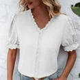 thumbnail image 4 of YHAJDS Short Sleeve Shirts for Women Chiffon Neck Layered Blouse Casual Spring, 4 of 5