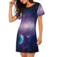 thumbnail image 2 of Pofeuu Planets Stars And Galaxies1 Print Women's Loose Fit Short Sleeve Nightgown, Comfortable Sleep Dress for Women, Casual Lounge Sleepwear, Soft Cotton Sleep Dress, 2 of 6