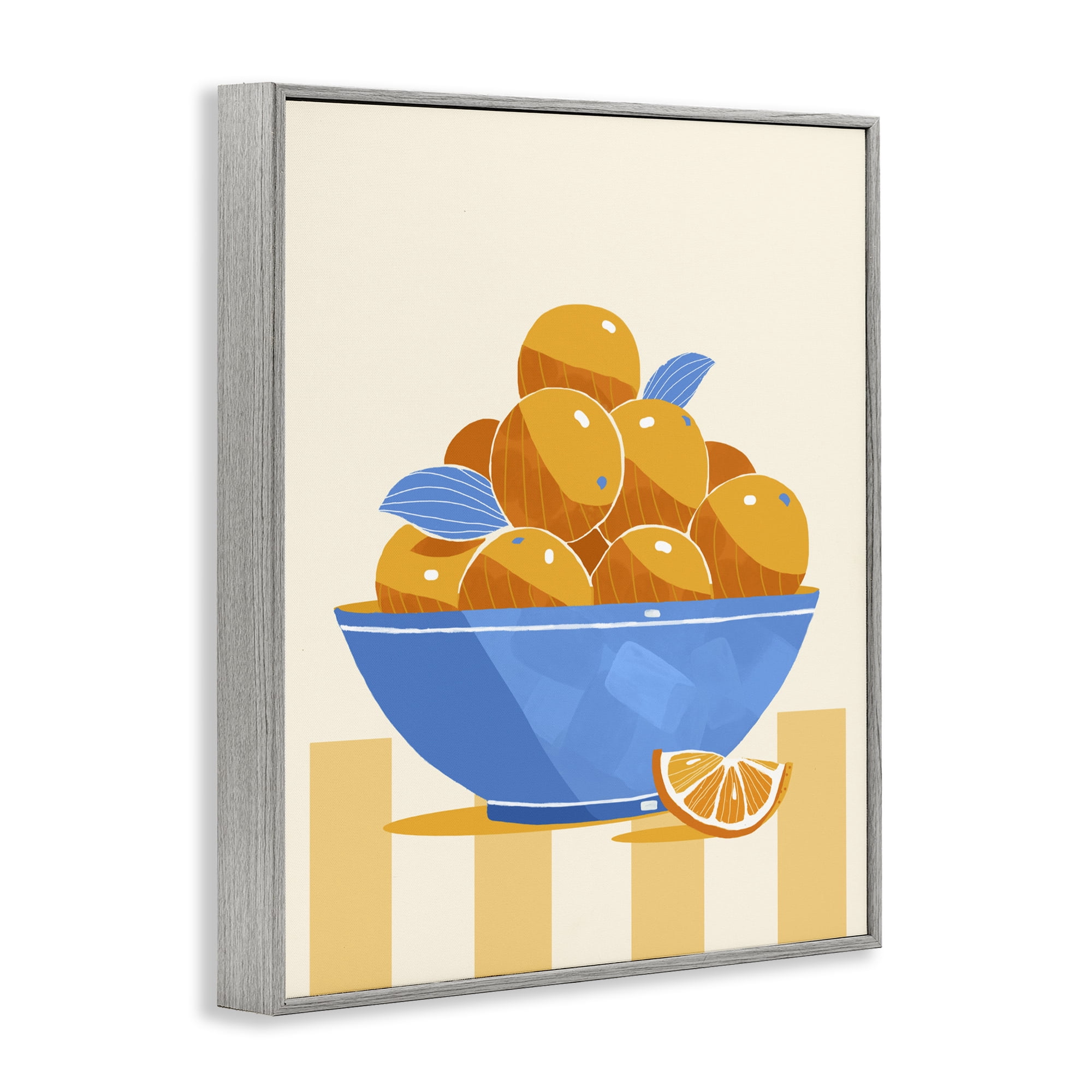 Stupell Industries Orange Citrus Bowl Striped Gray Framed Giclee Art, design by Lucca Sheppard