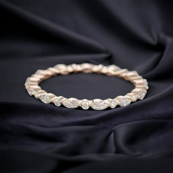 Marquise cut Moissanite wedding band Rose gold wedding band Unique Full eternity Diamond stacking matching Band 