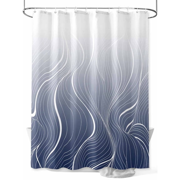 Shower Curtain Ombre Blue Stripes Bathroom Curtains with Hooks, Waterproof Fabric Striped Lines Waves Bath Shower Curtains Set for Bathroom Bathtubs Decor 36x72 Inch