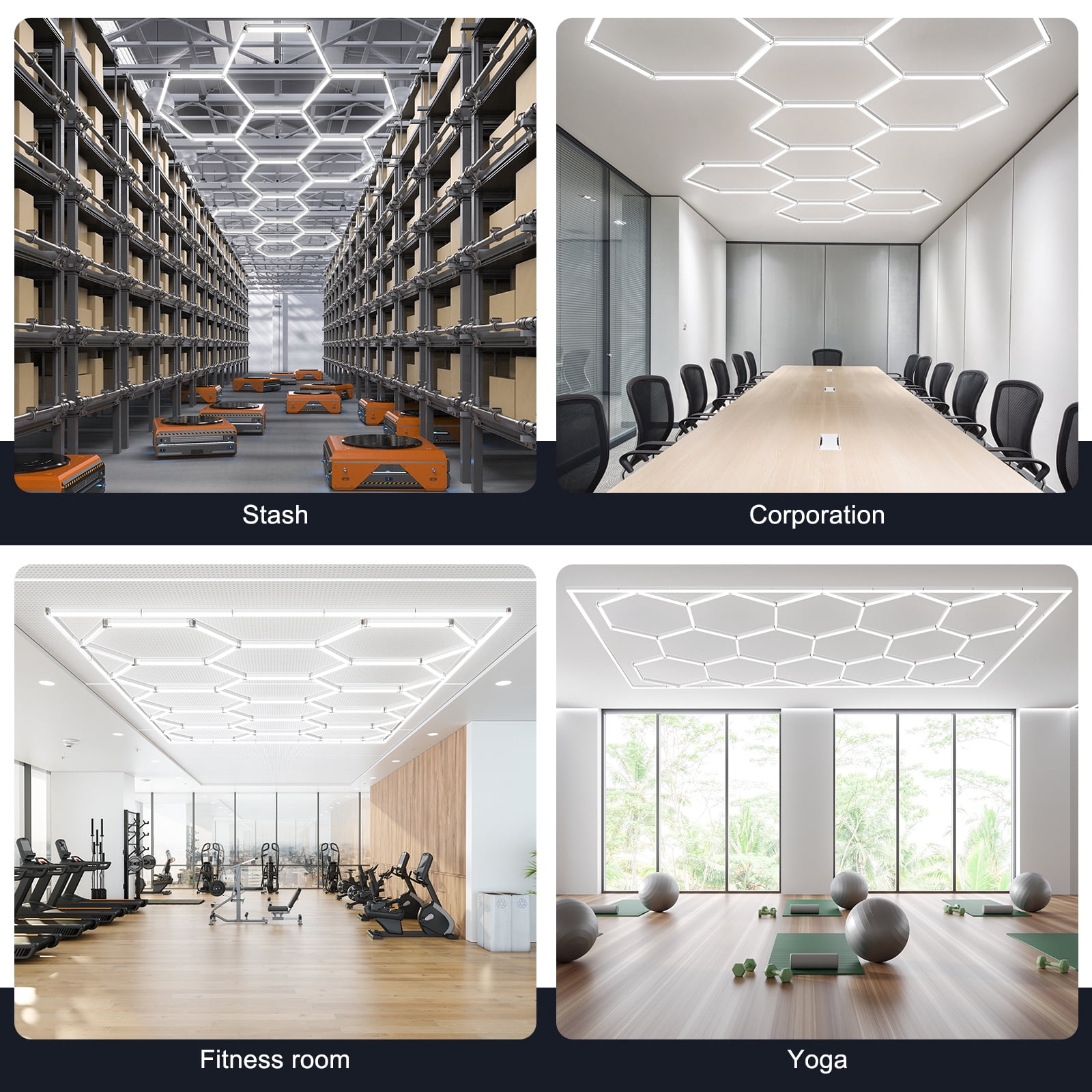 Adewalk Hexagon Garage Lights LED, Super Bright 672W 87360LM 6500K Daylight White Ceiling Shop for hex Lights Garage Warehouse Basement Gym Detailing Shop Wash Room with Rectangle Frame