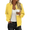thumbnail image 2 of Full Zipper Jacket Womens Colorblock Fashion Casual Hoodless Bomber Coat Loose Lightweight Fall Spring Outwear (S, Yellow|Dots), 2 of 6