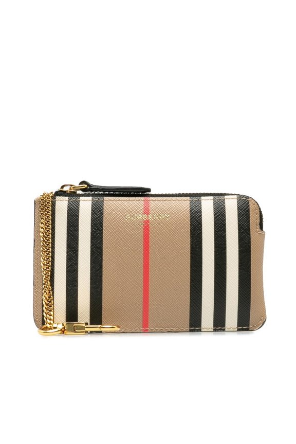 Pre-Owned Burberry Check Coin Case Beige Multicolor PVC Leather Women's BURBERRY (Good)